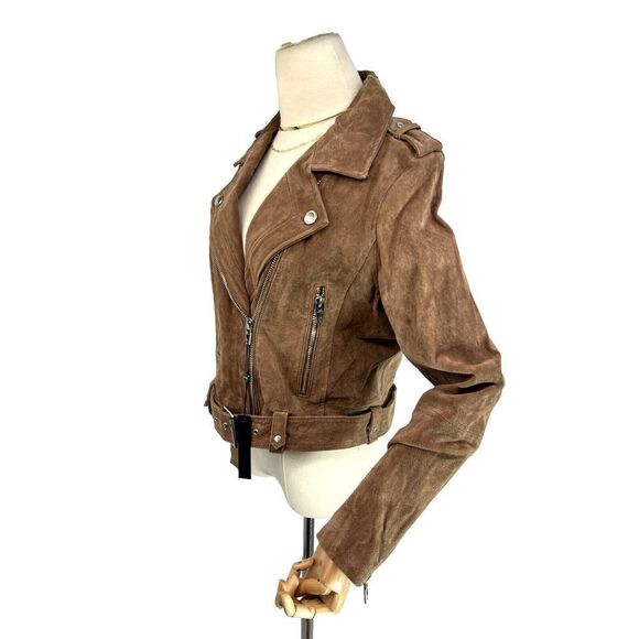 New Blank NYC Suede Moto Jacket Womens Medium Coffee Bean Brown Leather - Picture 2 of 13